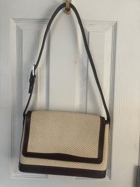 Enzo Angiolini Cream and Brown Woven Shoulder summer  Bag NWOT